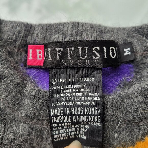 Vintage 90s I B Diffusion Colourful Wool Sweater Size M - Picture 4 of 5